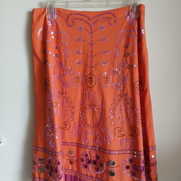 Cadi & Blu Orange Pink A Line Skirt Beaded Sequin Boho Size 4 - Picture 10 of 15